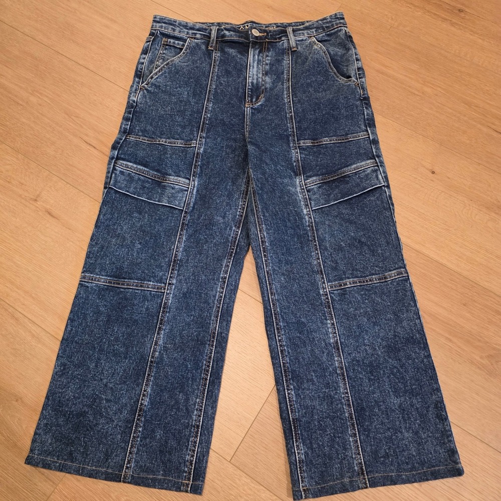 Balam Denim Wear Women 16 Acid Wash Wide Leg High Rise Paneled Jeans BLX6519 Y2K